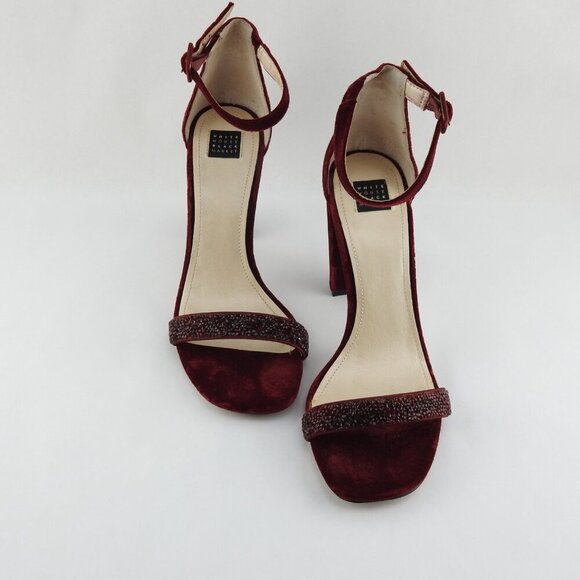 Women's 10 M White House Black Market Burgundy Pink Suede Ankle Strap Shoes Heel - Picture 7 of 13